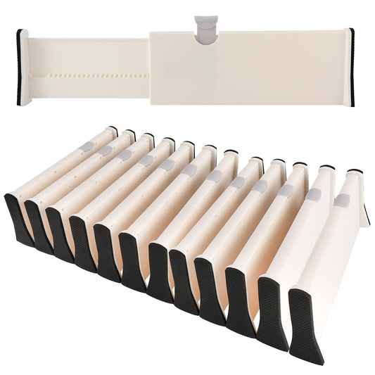 12pcs Adjustable Drawer Dividers Organizer Separators Expandable from 11-17", Plastic Dresser Organizer for Kitchen Bedroom Bathroom Office Desk Closet Clothing