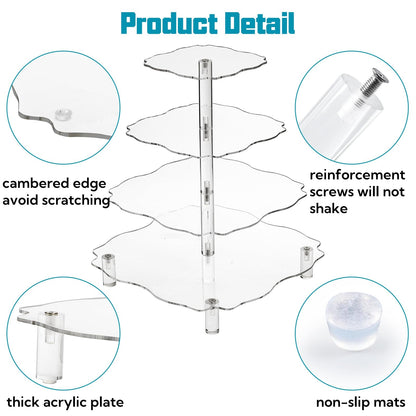 Acrylic Cupcake Tower Stand, 4-Tier Square 30 cm Display Holder, Clear Dessert and Pastry Tower with Rod Feet for 52 Cupcakes, Perfect for Wedding, Birthday, Baby Shower and Party Events