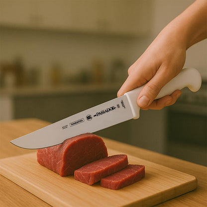Professional 8" Carving Knife, Stainless Steel Blade, White Polypropylene Handle, Durable and Versatile