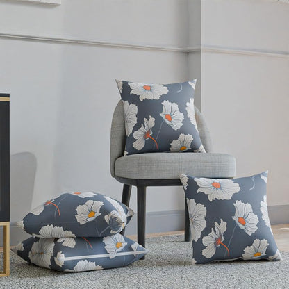 Florish Velvet Cushion Cover in Sky Blue & White, a plush and luxurious decorative throw pillow with an elegant floral pattern, 40x40 cm, perfect for adding a soft, sophisticated touch