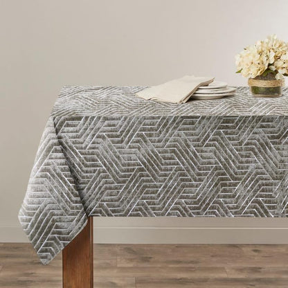 INtex Home Rectangular Tablecloth, Nadia’s Geometrical Design in Heavy Duty Linen Velvet Fabric, Soft Touch for Reception Living Room and Special Occasions - 1 Pc - 130 x 130 cm - Light Biege