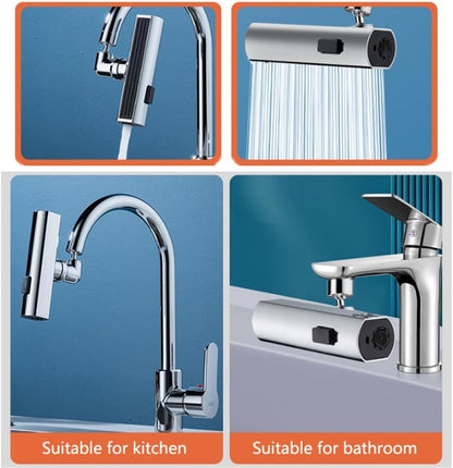 P PIPITA New Waterfall Kitchen Faucet, 3 In 1 360° Rainfall Kitchen Sink Faucet, Multi Function Faucet for Washing Vegetable Fruit, Anti-Splash Device for Kitchen, Bathroom,Silver