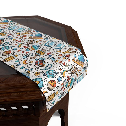 Ramadan's Unique Oros Velvet Runner, a Multicolor 35x140 cm Decorative Centerpiece with an Artistic Islamic Pattern, ideal for adding a Vibrant and Culturally Rich touch to Festive Decor