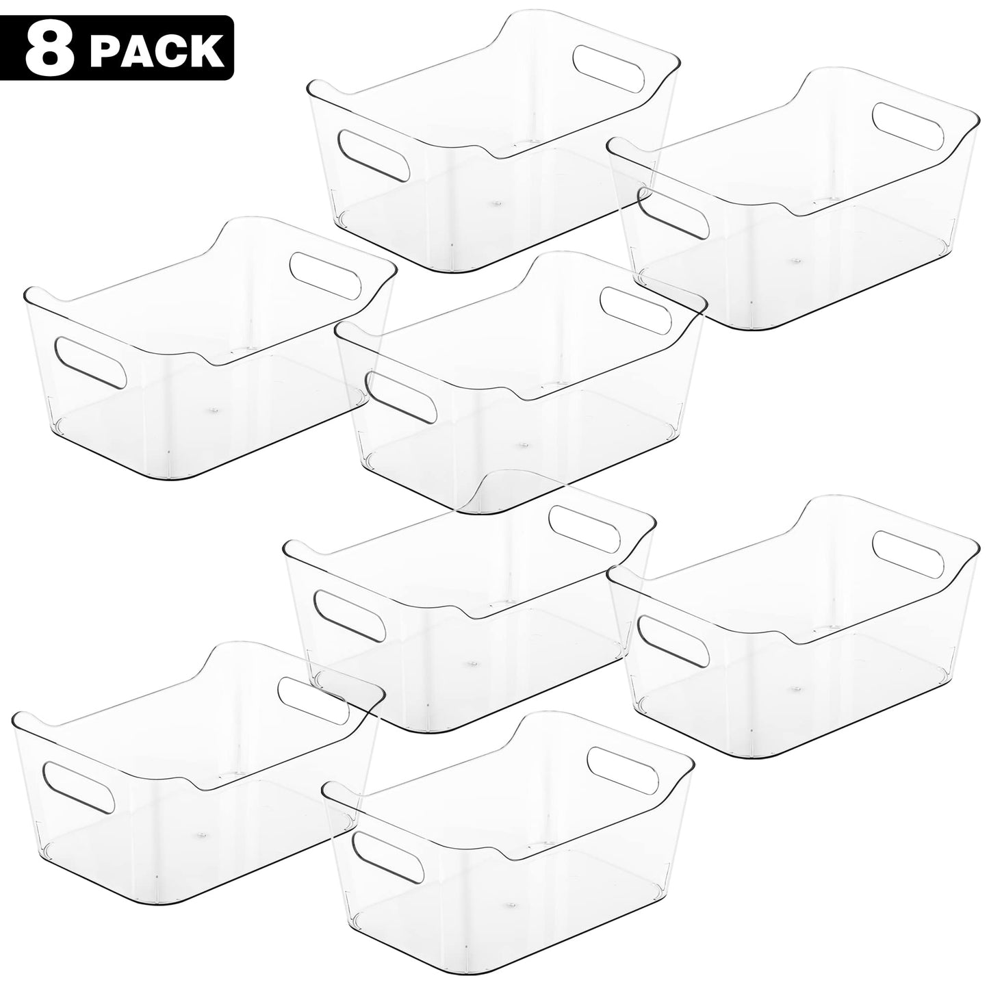 Tiawudi 8 Pack Plastic Storage Bins, Multi-Use Organizer Bins, Pantry Organizer, Plastic Storage Containers, Bins for Home & Kitchen