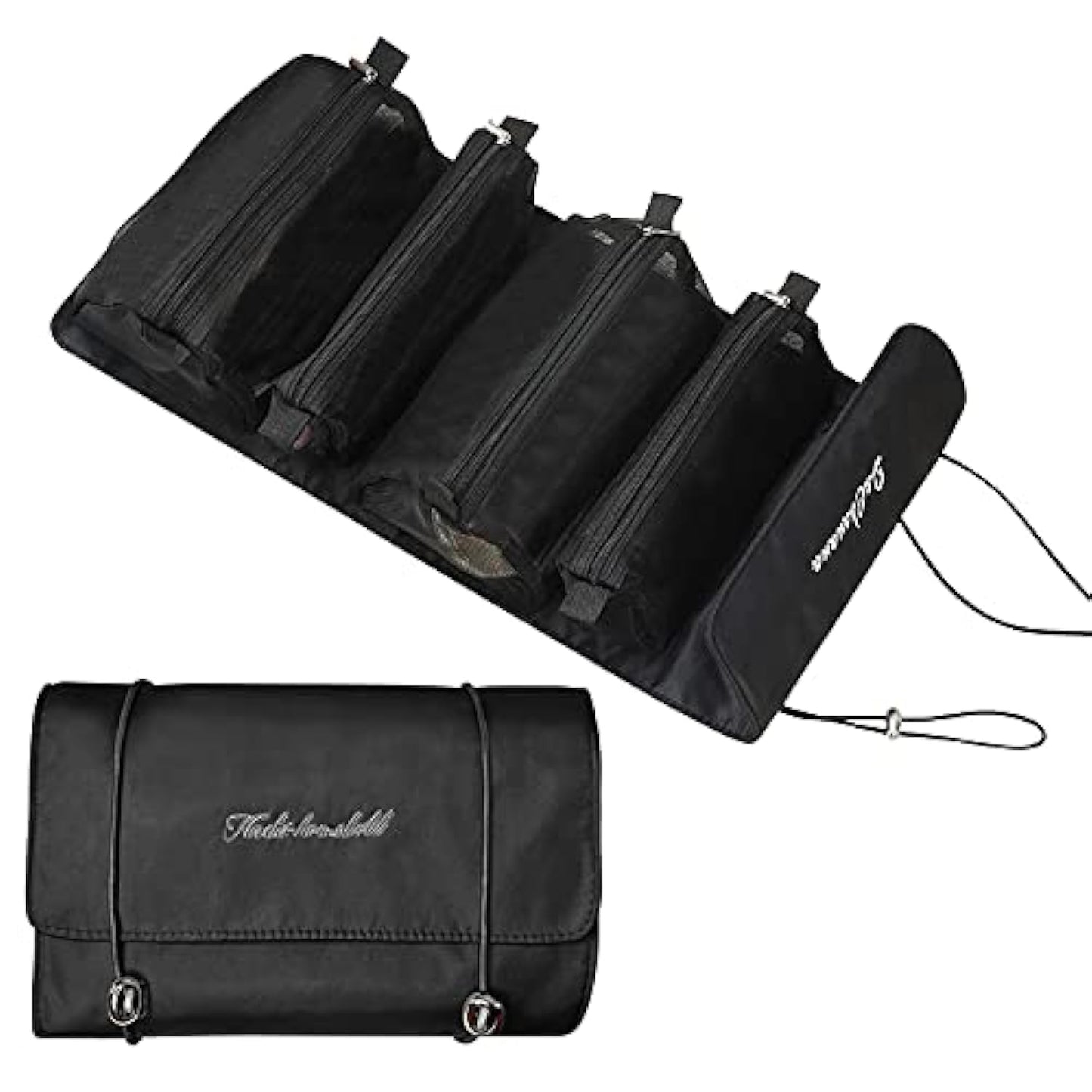 LATIT Toiletry Bag Travel,4 in 1 Waterproof Foldable Makeup Cosmetic Bag, Portable Compact Cosmetic Travel Bag, Small Removable Toiletry Bag for Women and Girls, Black,