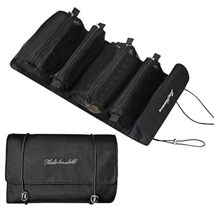 LATIT Toiletry Bag Travel,4 in 1 Waterproof Foldable Makeup Cosmetic Bag, Portable Compact Cosmetic Travel Bag, Small Removable Toiletry Bag for Women and Girls, Black,
