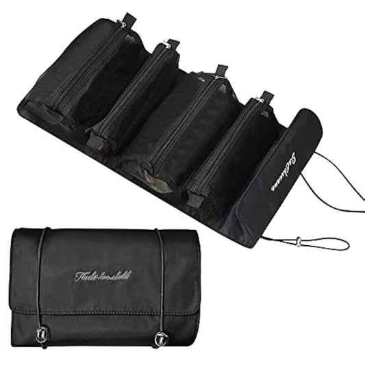 LATIT Toiletry Bag Travel,4 in 1 Waterproof Foldable Makeup Cosmetic Bag, Portable Compact Cosmetic Travel Bag, Small Removable Toiletry Bag for Women and Girls, Black,