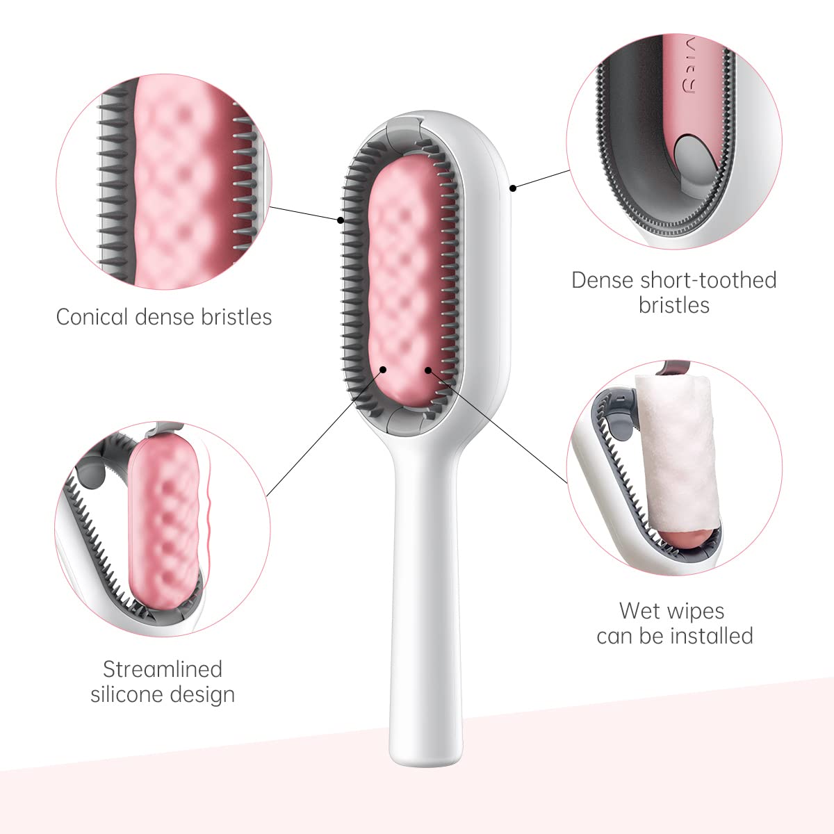 Petgravity Cat Cleaning Brush Self Cleaning Slicker Brushes for Dogs Cats Pet Grooming Brush Tool Gently Removes Loose Undercoat Mats Tangled Hair Slicker Brush for Pet Massage (ShortHaired Pink)