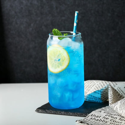 2Pcs Drinking Glasses with Bamboo Lids and Straws, Beer Can Glass Tumbler Glasses Ice Coffee Cup for Milk Coffee Ice Water Cocktail