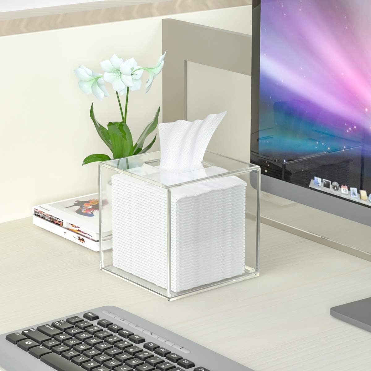 Acrylic Tissue Box Cover, Square Napkin Dispenser, Clear Tissue Holder for Home, Office & Restaurant, Durable & Elegant Design, Easy Access Tissue Organizer