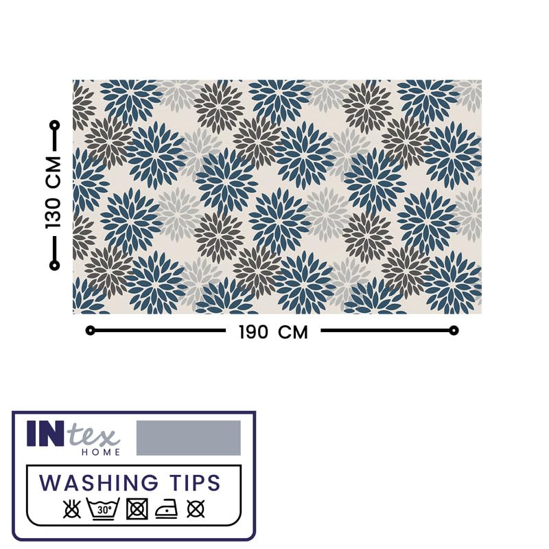 INTEX HOME Linen Velvet Floral Tablecloth, Textured Fabric for Elegant Dining, Special Occasions and Home Decor, Ultra-Soft, Wrinkle-Resistant, Spill-Proof, 130 x 190 cm, Black and Grey