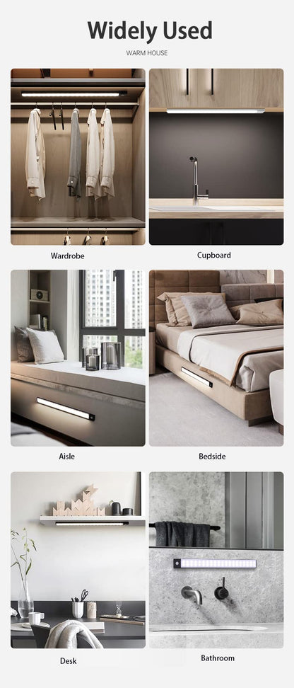 Closet Lights, LED Under Cabinet Lighting, Wireless Motion Sensor Night Light - USB Rechargeable, Cool White,with magnetic double sided tape for Stairs/Kitchen/Drawer (30cm-1pc)