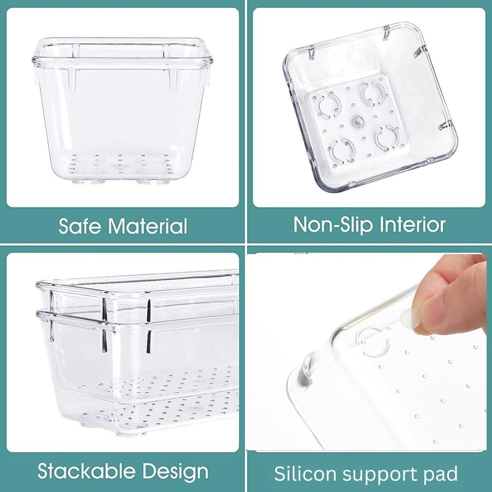 Zimtal Drawer Organizer (25) Set of 4 Size Versatile Desk Drawer Organizers and Storage Bins for Makeup, Bedroom, Jewelry, and Kitchen/Office Devices made of Clear Plastic (25 pcs)