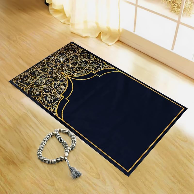 Velvet Padded Prayer Rug, Soft Printed Fabric with Anti-Slip Layer, Comfortable and Cushioned, 70x110 cm
