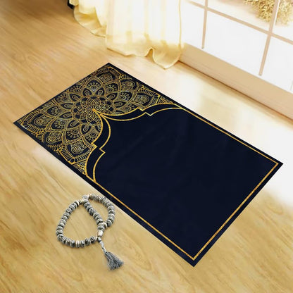 INtex Home Velvet Padded Prayer Rug, Multicolor Islamic Persian Design, Soft Printed Fabric with Anti-Slip Layer, Comfortable and Cushioned, 70x110 cm