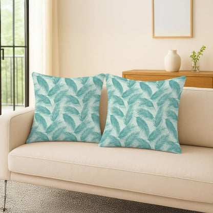 INTEX HOME Linen Velvet Cushion Set, Bella Leaf Pattern, Premium Soft Fabric, 40×40 cm, Turquoise, Elegant Living and Dining Room Decor, Comfortable and Durable Accent Pillows, 2 Pieces