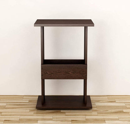Wooden Bedside Sofa Side end Table with Bookshelf Magazine Rack (Brown)
