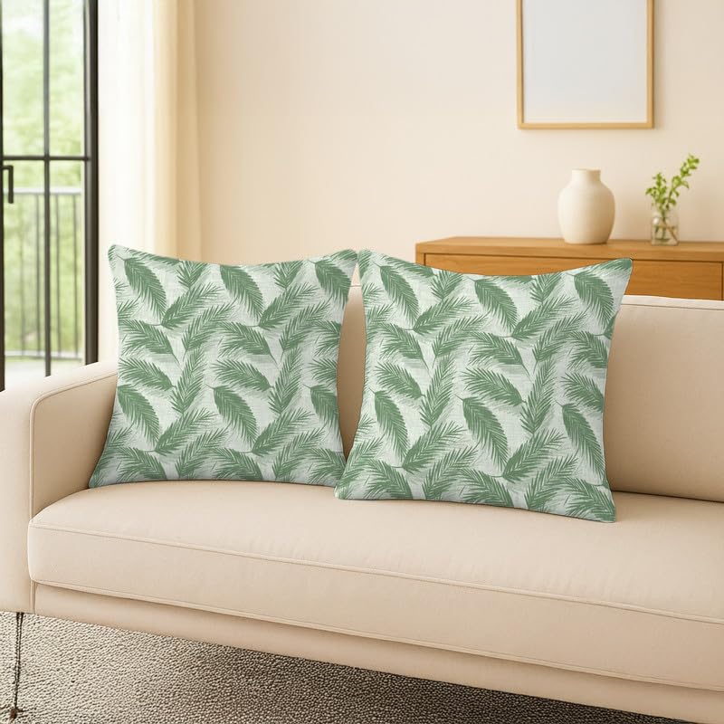 INTEX HOME Linen Velvet Cushion Set, Bella Leaf Pattern, Premium Soft Fabric, 40×40 cm, Turquoise, Elegant Living and Dining Room Decor, Comfortable and Durable Accent Pillows, 2 Pieces