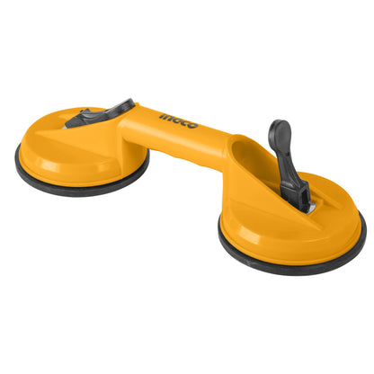 INGCO Double Suction Cup Glass Lifter, 50KG Load Capacity, High Quality Rubber with 155mm Diameter, Yellow, HSU025001