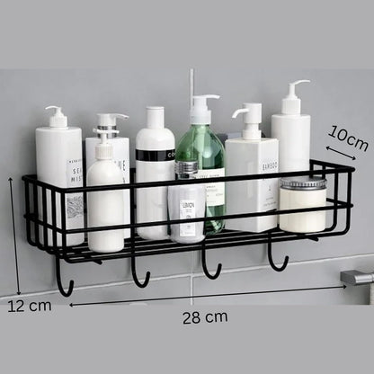 BR BLUEROCKS - BECAUSE QUALITY MATTERS Bathroom Rack Bathroom Shelves Kitchen Storage – Self Adhesive Bathroom Shelf and Shampoo Holder with 4 Hook Adhesive Shower Caddy Metal Shelf (Pack of 2)