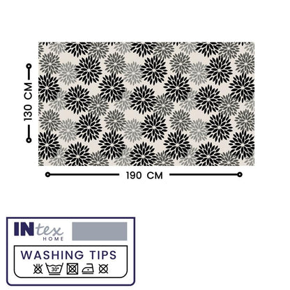 INTEX HOME Linen Velvet Floral Tablecloth, Textured Fabric for Elegant Dining, Special Occasions and Home Decor, Ultra-Soft, Wrinkle-Resistant, Spill-Proof, 130 x 190 cm, Black and Grey