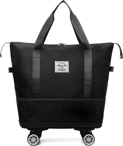 MirajX Travel Duffel Bag with Trolley 4 Wheels for Women | Foldable Extendable Moving Waterproof Sports Handbag | Travelling Organizer Bag (Black)