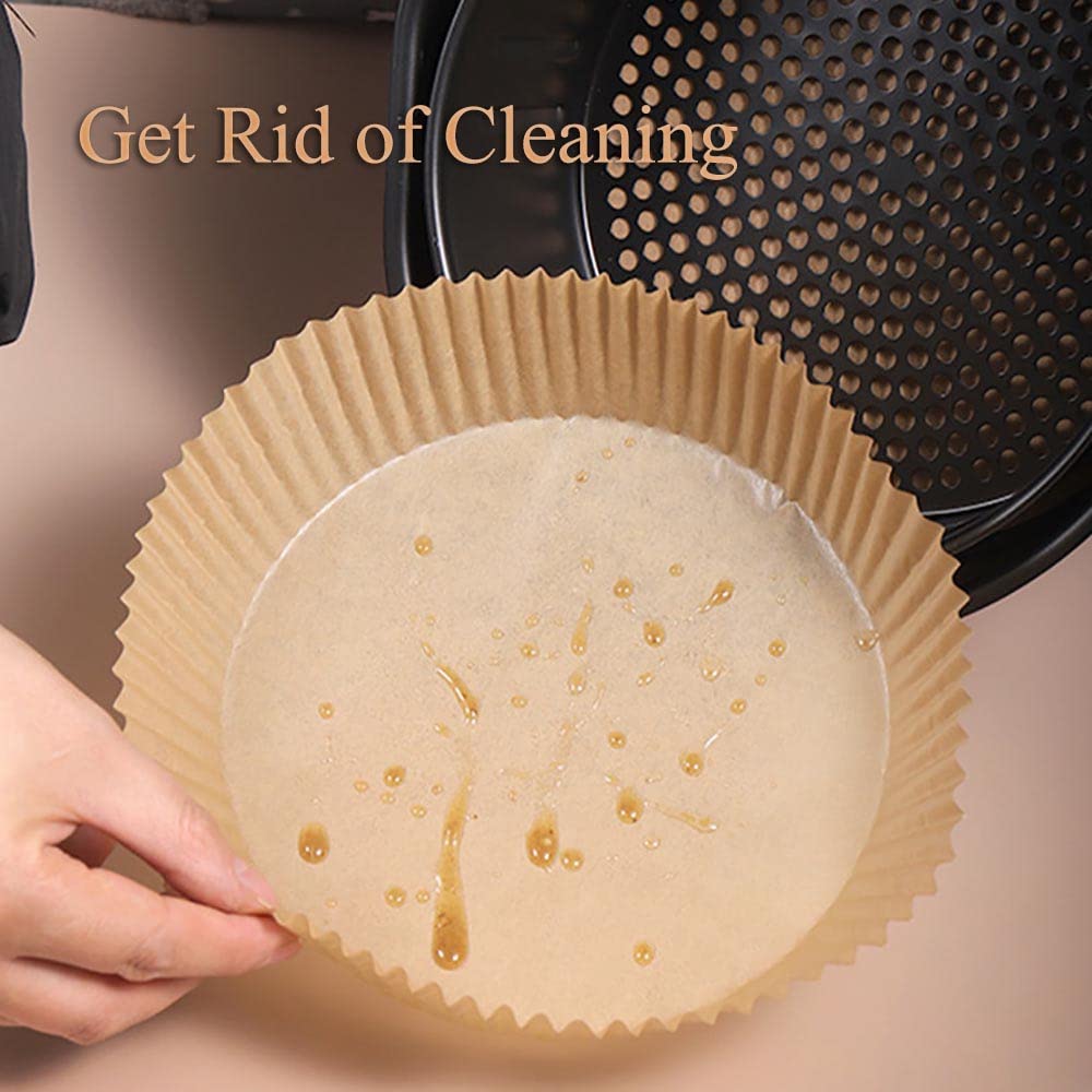 100Pcs Air Fryer Disposable Paper Liner 6.3 inch Round Parchment Paper Liners Oil-Proof Non-Stick Paper Towel High Temperature Resistant Baking Oil-Absorbing Paper for Baking Microwave Oven Fry