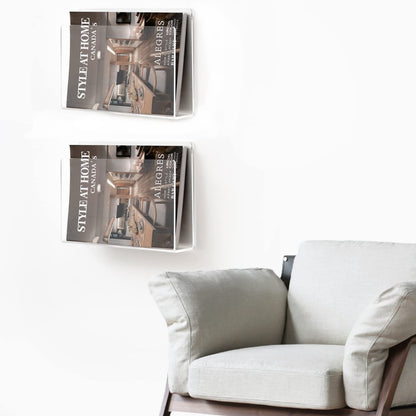2 Pack Wall Mount Magazine Holder, Clear Acrylic Vertical File Rack and Organizer, Modern Wall-Mounted Bookshelf for Office, Waiting Room, Living Room, and Home Display