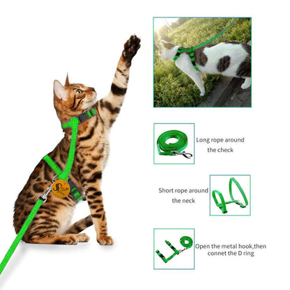 Sage Square Soft Adjustable Harness with Leash Rope Set for Cat/Kitten of Nylon (Green)