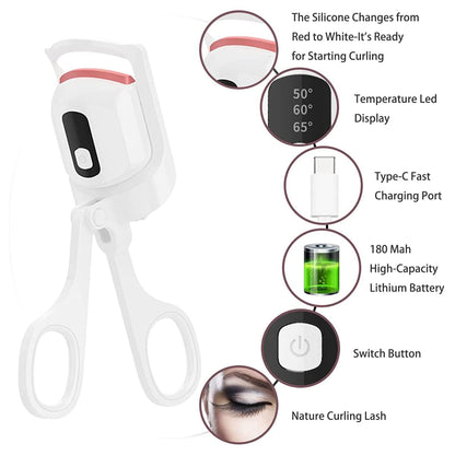 YelaJoy Heated Eyelash Curlers,USB Rechargeable Electric Eyelash Curlers,Natural Curling Eyelash Heated Curler with 3 Heat Modes LCD Display,for Women Makeup Accessories,Eyelash Long Lasting (White)