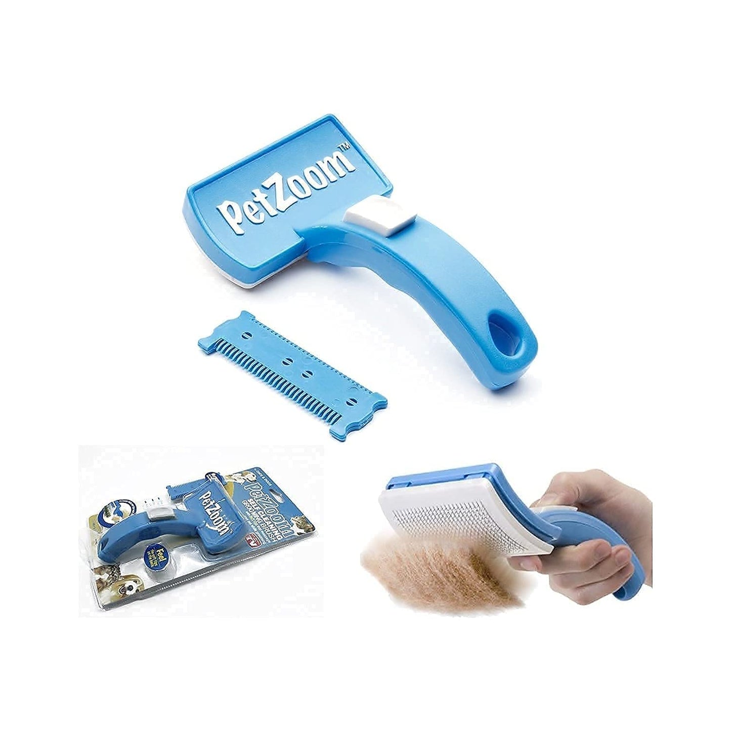 PetZoom Self Cleaning Grooming Pet Brush (Blue)