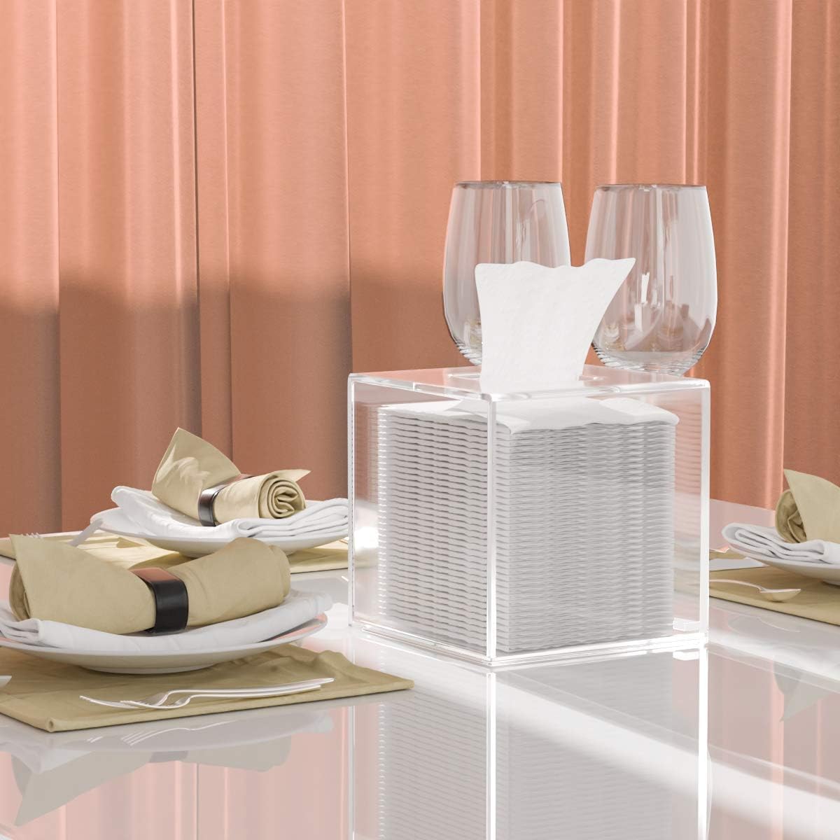 Acrylic Tissue Box Cover, Square Napkin Dispenser, Clear Tissue Holder for Home, Office & Restaurant, Durable & Elegant Design, Easy Access Tissue Organizer