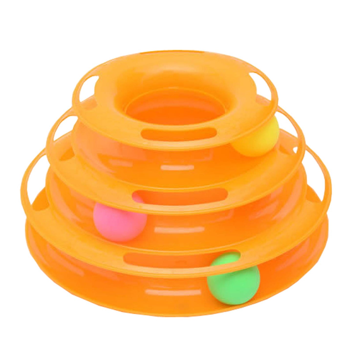 Fengshunte Fun Levels of Interactive Play Circle Track with Moving Balls Cat Tracks Toy (Orange)