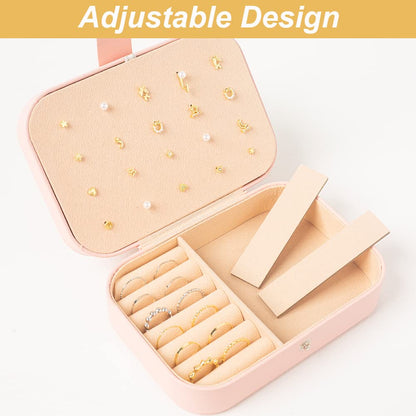 Small Travel Jewellery Box With Adjustable Compartments, Portable Organizer for Rings, Necklaces, Earrings, and Bracelets, Light Blue, 16 x 11 x 5 cm