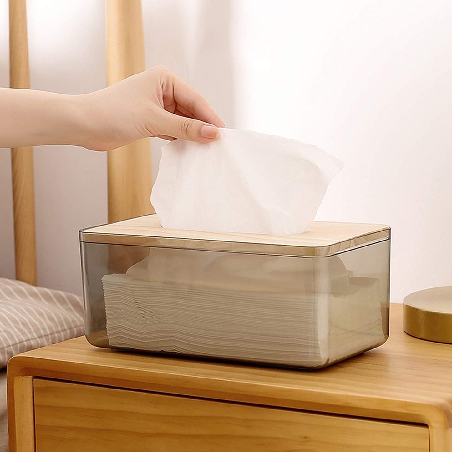 ECVV Acrylic Clear Rectangle Nordic Creative Facial Tissue Wipes Holder Dispenser Box Dryer Sheet Wet Toilet Paper Tray Container Restaurant Napkin Storage Case Transparent With Bamboo Cover