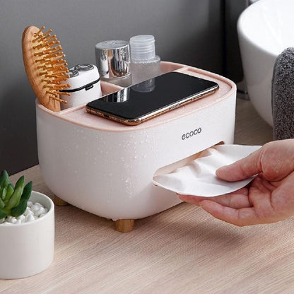 Tissue Box Cover Holder with Storage Compartments, Multi-functional for Remote Controls, Glasse and More, Pink, 20.83 x 16 x 11.94 cm