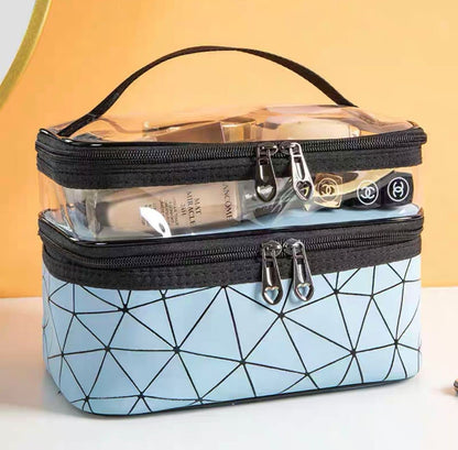 Waterproof Divided Toiletry Storage Organizer Bag With Two Zipper Pockets And Modern Design Practical In Travels Specially Made For Womens - Blue