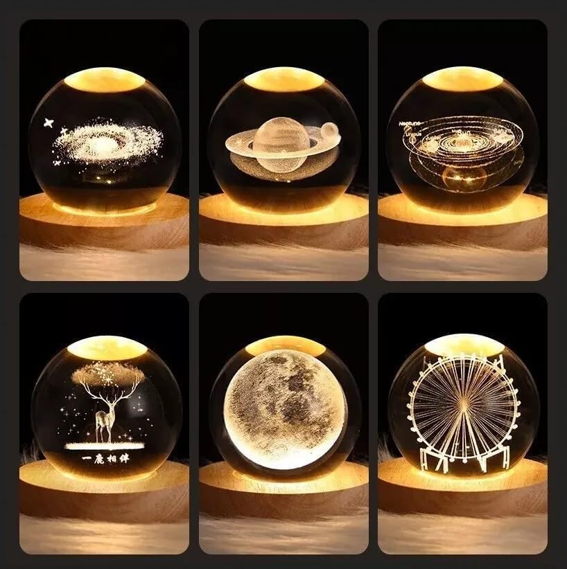 Etched Crystal Ball - Enjoy the gorgeous 3D solar system design of this night light, making it a perfect gift for birthdays, weddings or any festival, adding charm to your celebrations.(Large) IPL-150