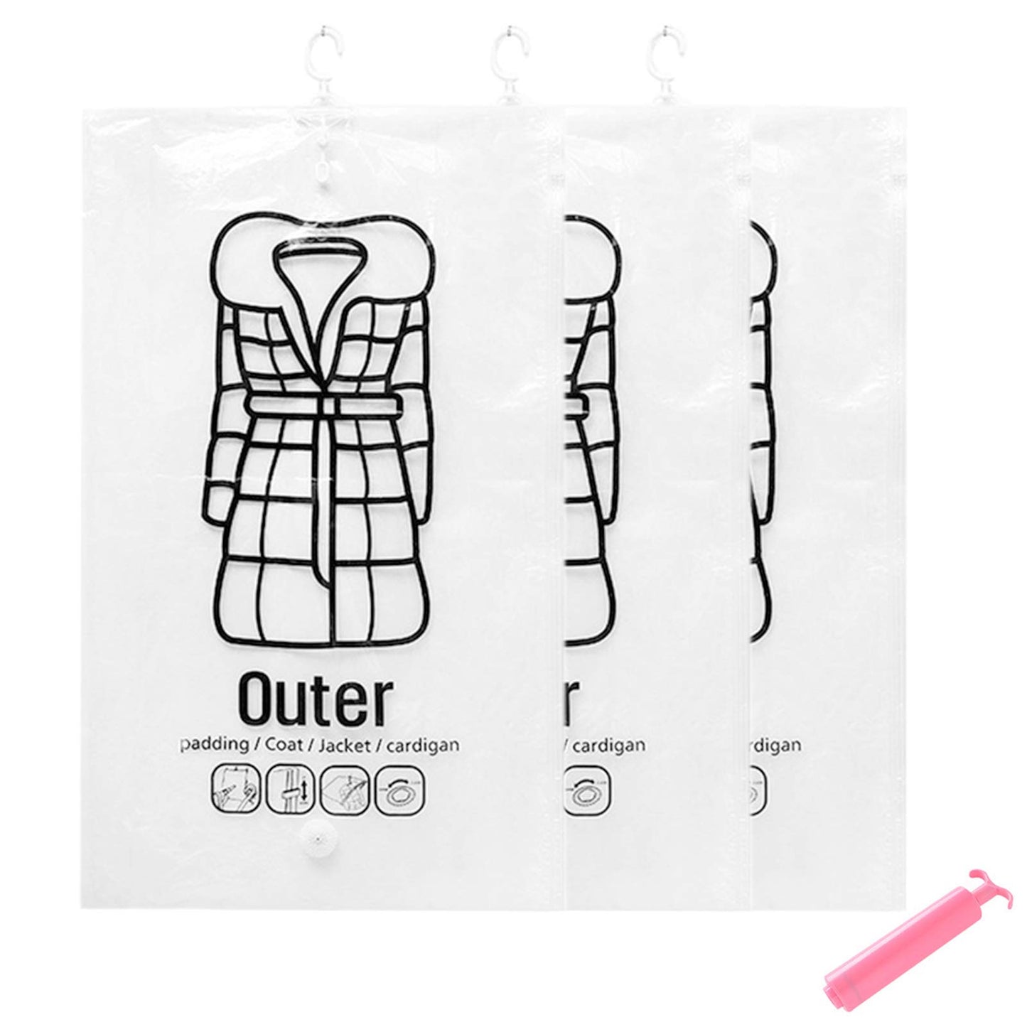 STTC Pack of 3 Garment Covers Bags, Hanging Transparent Vacuum Storage Bag for Wardrobe Storage Travel Garment Bags,L