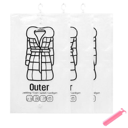STTC Pack of 3 Garment Covers Bags, Hanging Transparent Vacuum Storage Bag for Wardrobe Storage Travel Garment Bags,L
