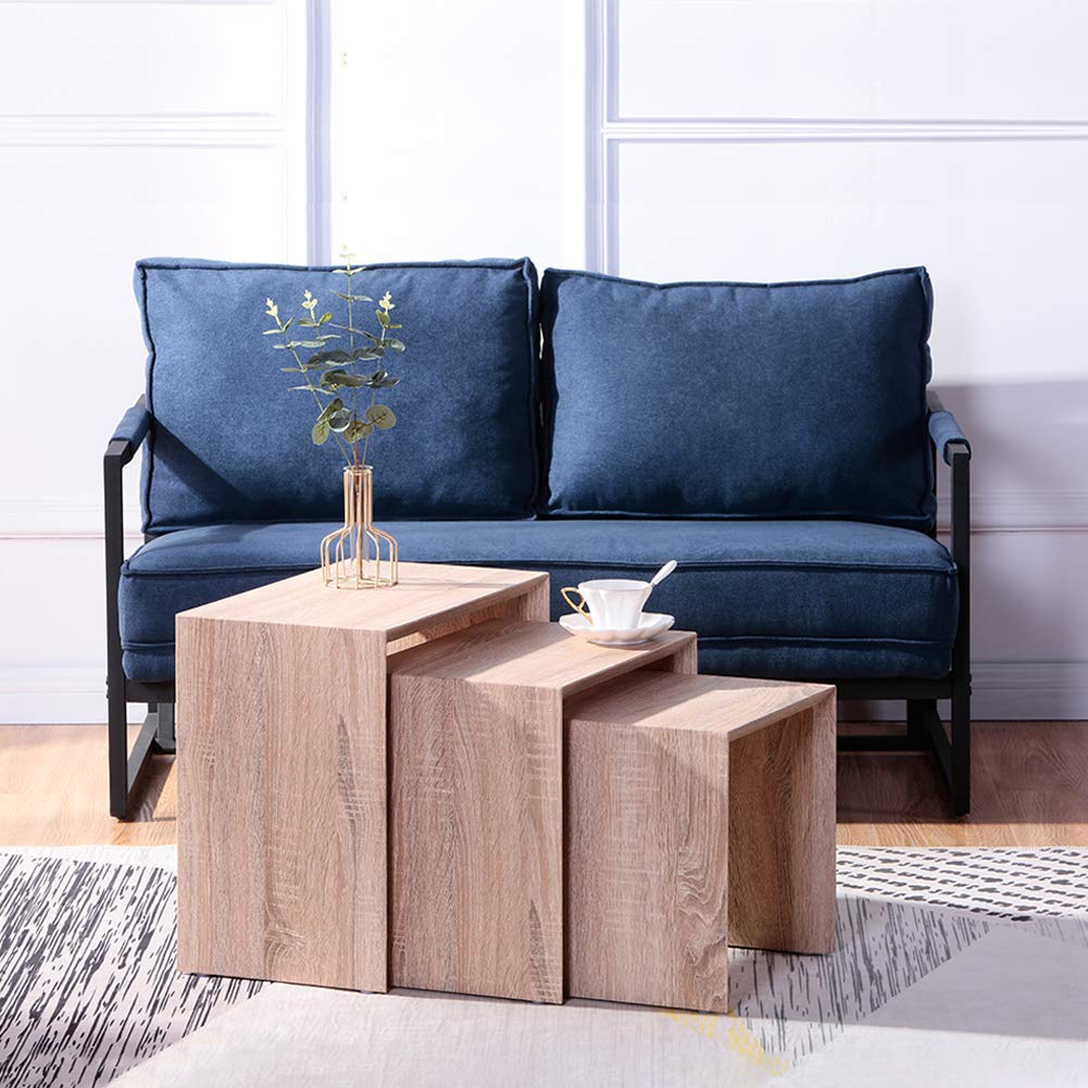 Nest of 3 Tables in Light Brown,Wood Coffee Table Set for Living Room, Multi-functionaLEnd Side Table, Stackable Space-Saving Modern Furniture, Versatile Design