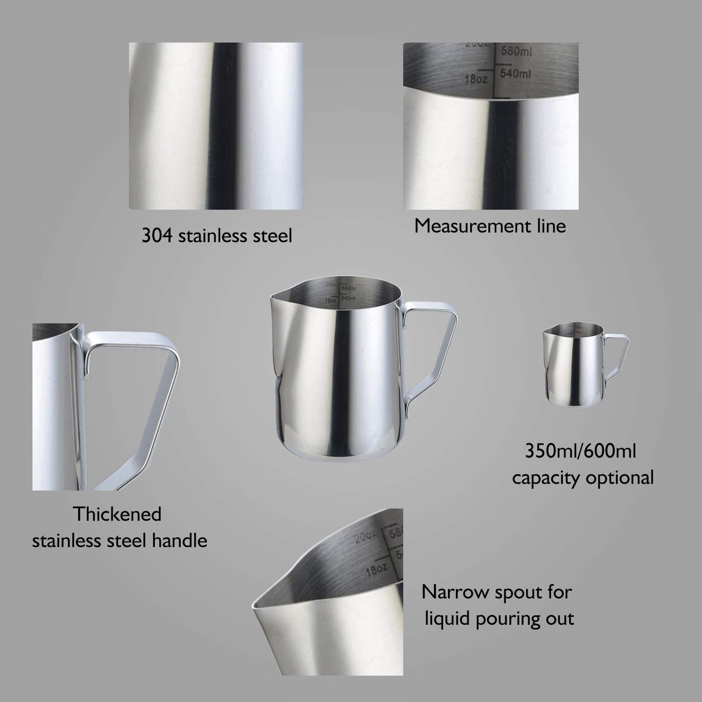 Yorten 304 Stainless Steel Milk Frothing Pitcher 350ml Milk Coffee Measurements Steaming Pitchers Suitable for Espresso Latte Art Frothing Milk