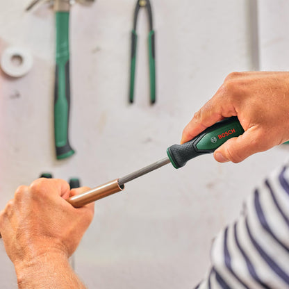 Bosch File Set 5-Piece (Robust Metal File Set incl. Round/Half-Round/Flat/Triangular/Square Files; Hard Carbon Steel; Shaft Length 200mm; Medium Stroke 2; Ergonomic Softgrip)