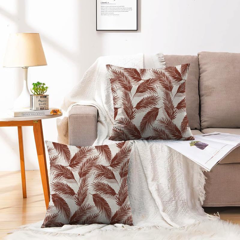 INTEX HOME Linen Velvet Cushion Set, Bella Leaf Pattern, Premium Soft Fabric, 40×40 cm, Turquoise, Elegant Living and Dining Room Decor, Comfortable and Durable Accent Pillows, 2 Pieces