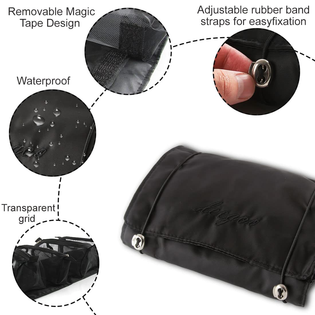 M MUNCASO Hanging Roll-Up Makeup Bag, 4-in-1 Foldable Toiletry Bag for Travel, Removable Storage Bags, Travel Cosmetic Organizer Bag for Women/Men, Black-2