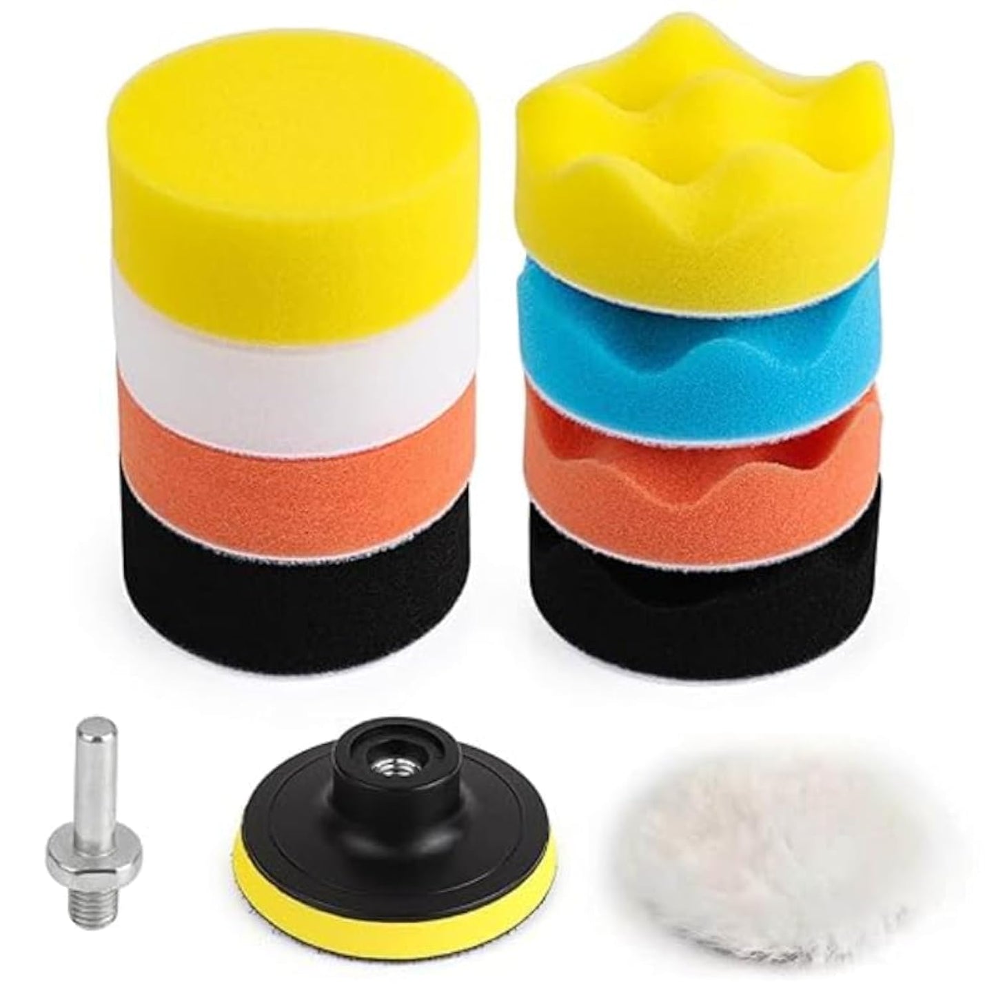 Foam Polisher Flat Sponge Buffing Polishing Pad Kit With M10 Drill Adapter For Compounding/Cleaning/Polishing Set Of 11 Pieces - Multi Color