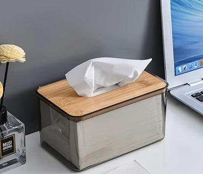 JAXHOM Countertop Tissue Paper Dispenser for Dining Table I Paper Napkin Holder with Bamboo Lid for Kitchen I Tissue Box Holder for Car and Restaurant