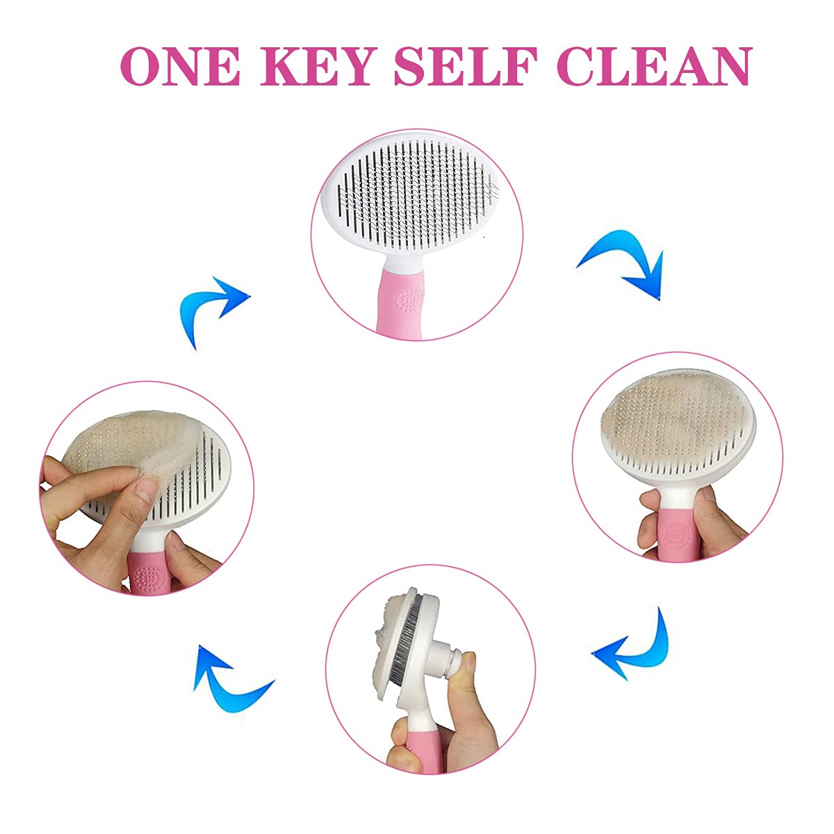 MOEEI Dogs and Cats Grooming Comb Self-Cleaning Hair Removal Brush Massage Comb for Cats, Anti-Hair Pet Brush for Pets Massage, Hair Removal (Pink and White)