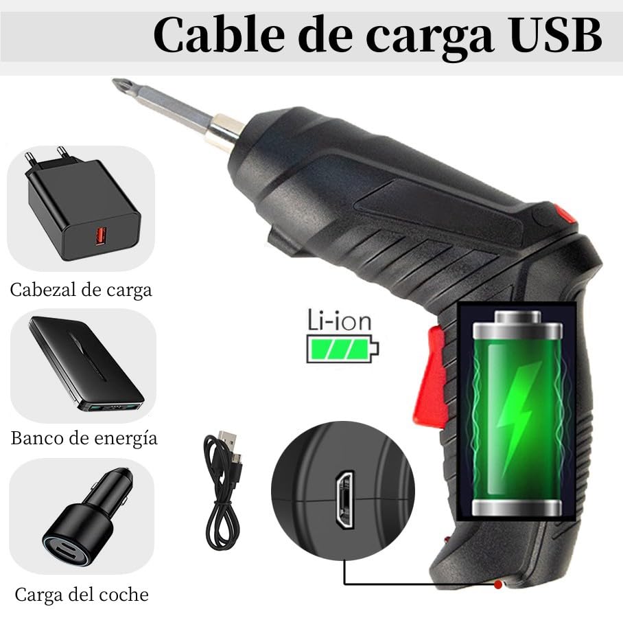 ELECTRIC CHOICE 3.6V Cordless Screwdriver, Rechargeable Portable Screwdriver Set 47 Pieces with LED Light, Rotatable Handle (90°-180°), with Suitcase, for Home, DIY, Decoration, Black