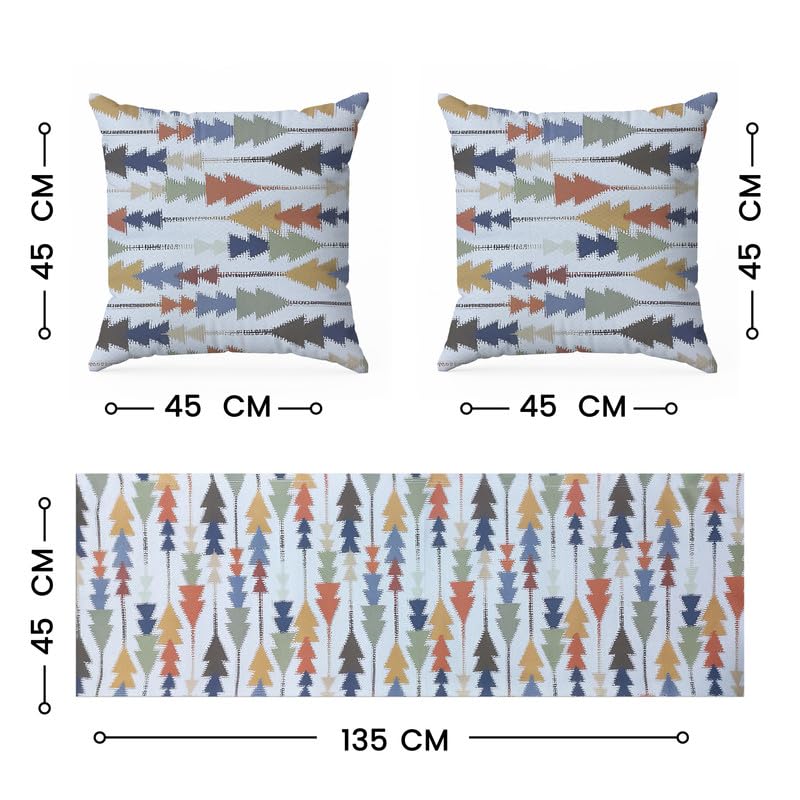 INTEX HOME Sofia Elegance 3-Piece Set – Linen Velvet Table Runner 45x135 cm - 2 Cushion Covers 40X40 cm – Elegant Home Décor for Dining Table & Living Room – Grey